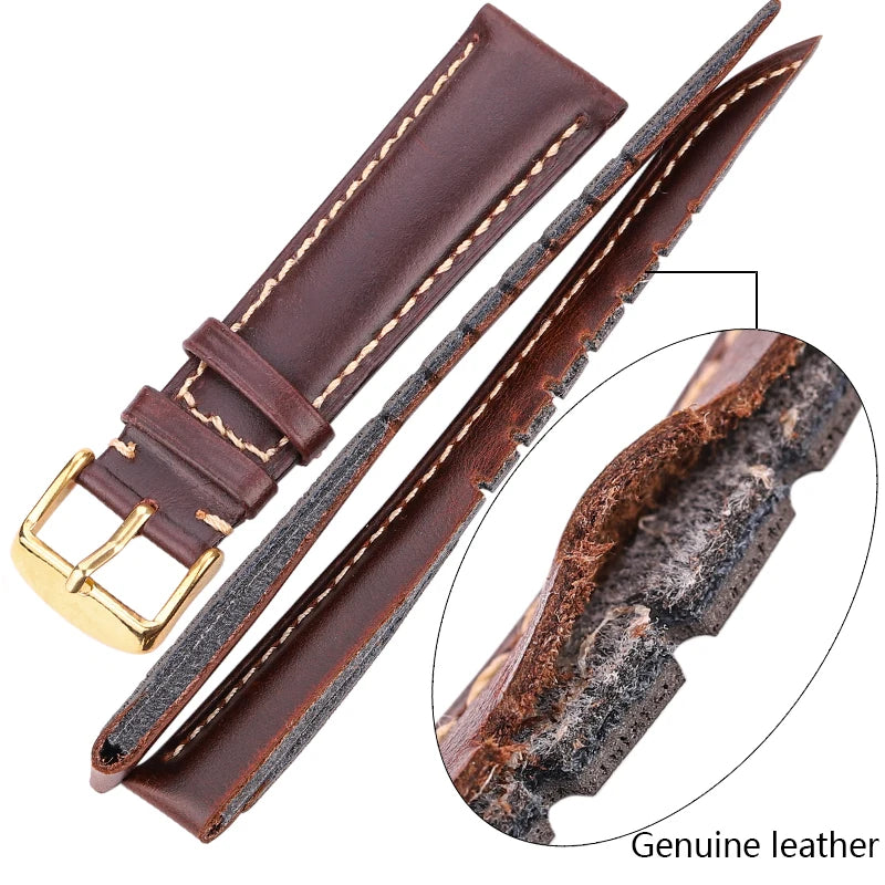 Bracelet de montre en cuir véritable noir marron foncé 18 19 20 21 22 24mm bracelets de montre hommes femmes boucle polie Relojes Hombre