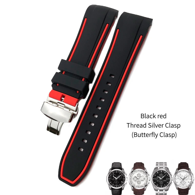 Uhrenarmband aus Kautschuk und Silikon mit gebogenem Anstoß, für Tissot T035 T035617, weiches Armband mit Schmetterlingsschließe, 23 mm 24 mm