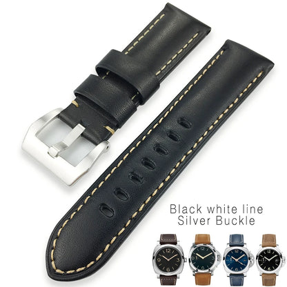 Bracelet de montre en cuir de vachette véritable pour homme, bracelet à boucle ardillon, spécial pour PANERAI LUMINOR 1950 Gstuff SUBMERSIBLE PAM441 PAM438, 24mm