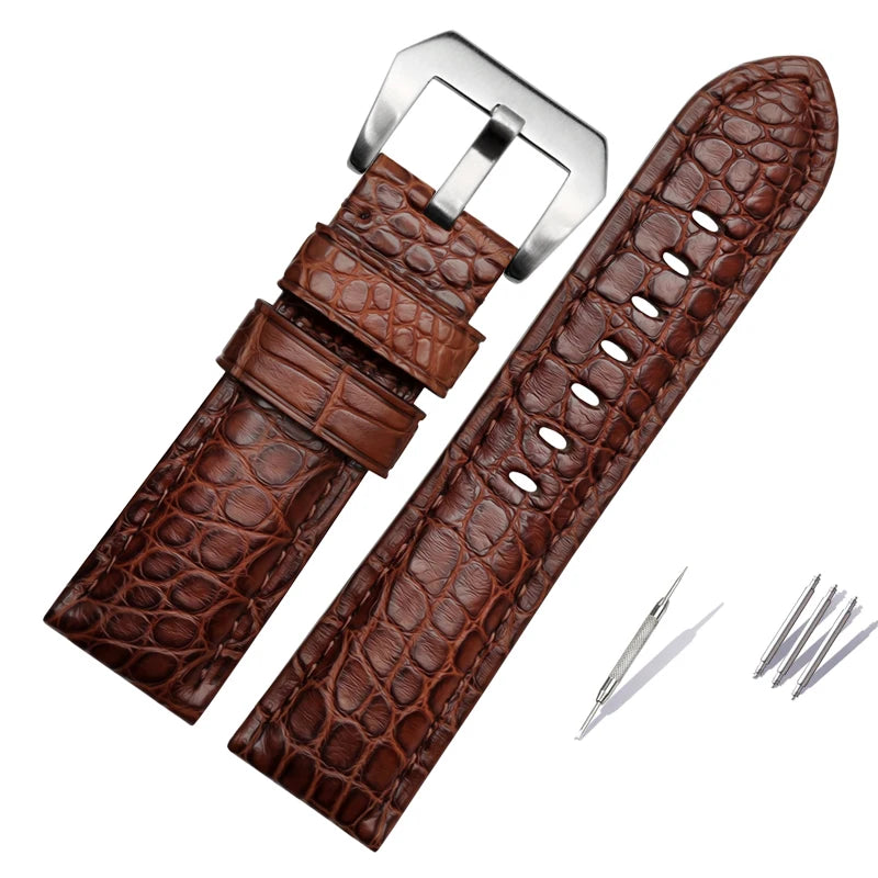 Men's Crocodile Watch Strap, Genuine Leather Watch Band, Black, Brown, High Quality, Panerai 441, 24mm, 26mm, 22mm