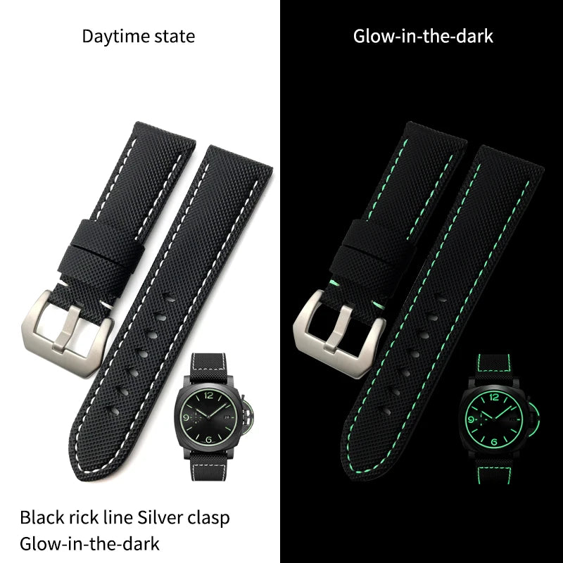 High-quality nylon watch strap, genuine leather strap, black and blue canvas, stainless steel structure, Panerai, 22mm, 24mm, 26mm