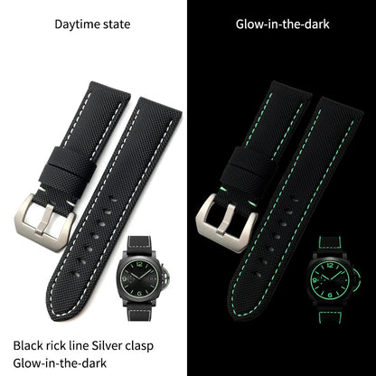 High-quality nylon watch strap, genuine leather strap, black and blue canvas, stainless steel structure, Panerai, 22mm, 24mm, 26mm