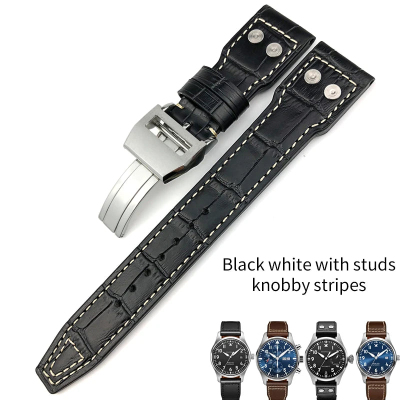 Bracelet de montre en cuir pour montres pilote IWC, Spitfire, LE, Petit Prince, Big Pilot's Watch Edition, Herit Mark, Antoine, 20mm, 21mm, 22mm
