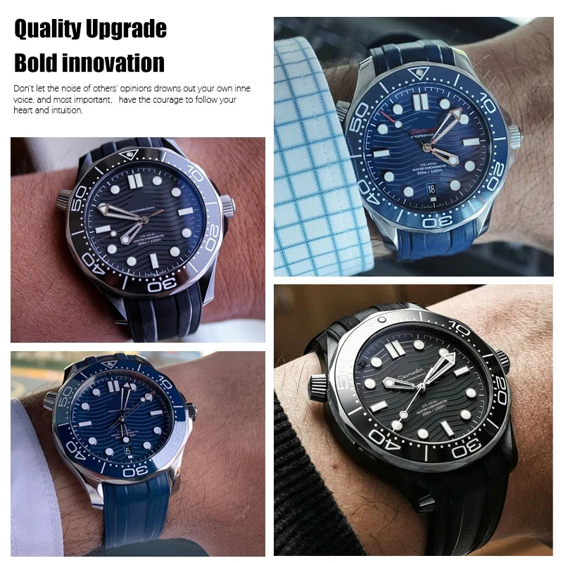 20mm 21mm 19mm High-Quality Fluororubber Silicone Watch Strap Band for Omega New Seamaster 300 Black Blue Soft Bracelet