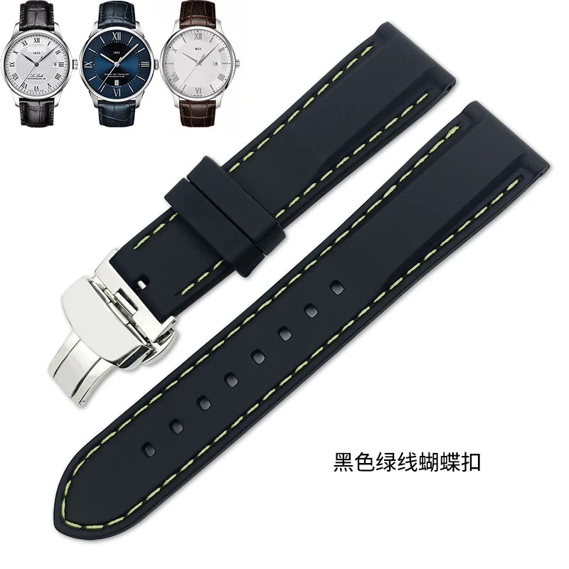 Rubber and Silicone Watch Strap, 19mm 20mm 21mm 22mm, for Tissot Le Locle T063, Soft and Waterproof, Stainless Steel Buckle