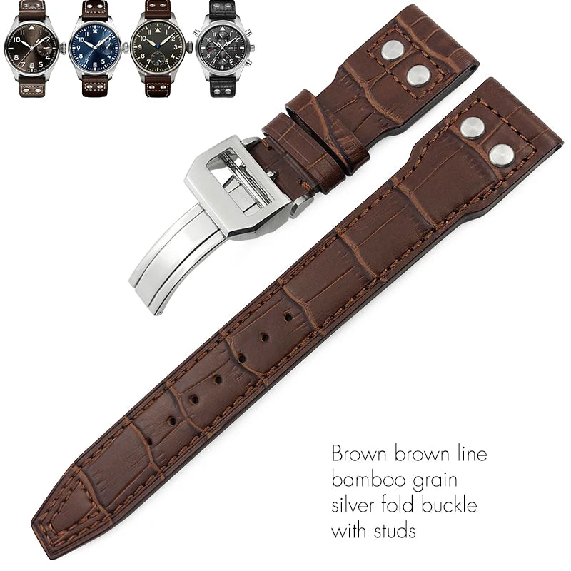 Cinturino per orologio in vera pelle di alta qualità con rivetti da 21 mm 22 mm, adatto per IWC Big Pilot Spitfire TOP GUN, in pelle bovina marrone e nera