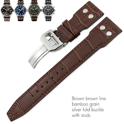 Cinturino per orologio in vera pelle di alta qualità con rivetti da 21 mm 22 mm, adatto per IWC Big Pilot Spitfire TOP GUN, in pelle bovina marrone e nera