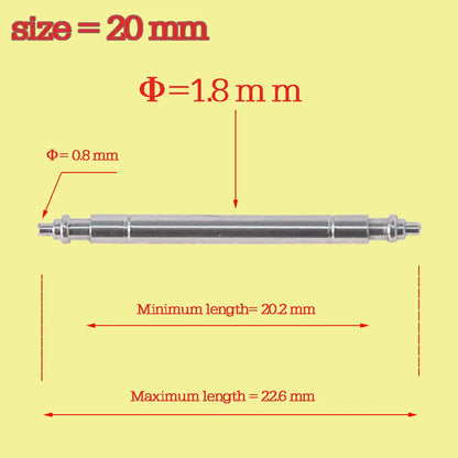 10 x barres de ressort/broches de montre de haute qualité 18,19,20,21,22mm, 1.8mm d'épaisseur, acier inoxydable 316