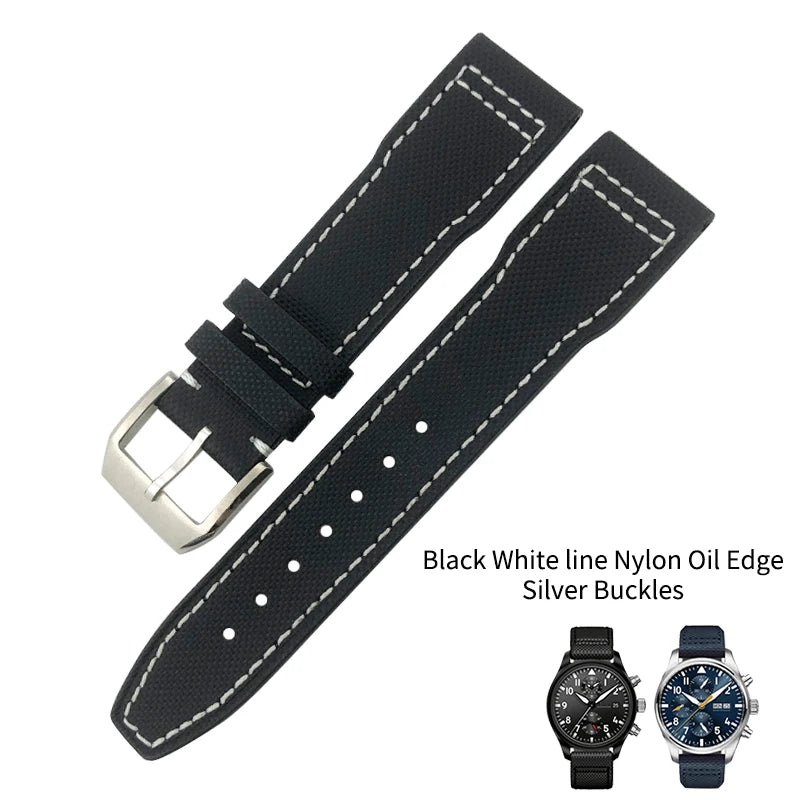 Bracelet de montre en cuir véritable avec boucle ardillon, tissu en nylon, convient aux montres IWC, Spitfire Pilot Mark 18 TOP GUN Strap, 20mm, 21mm, 22mm