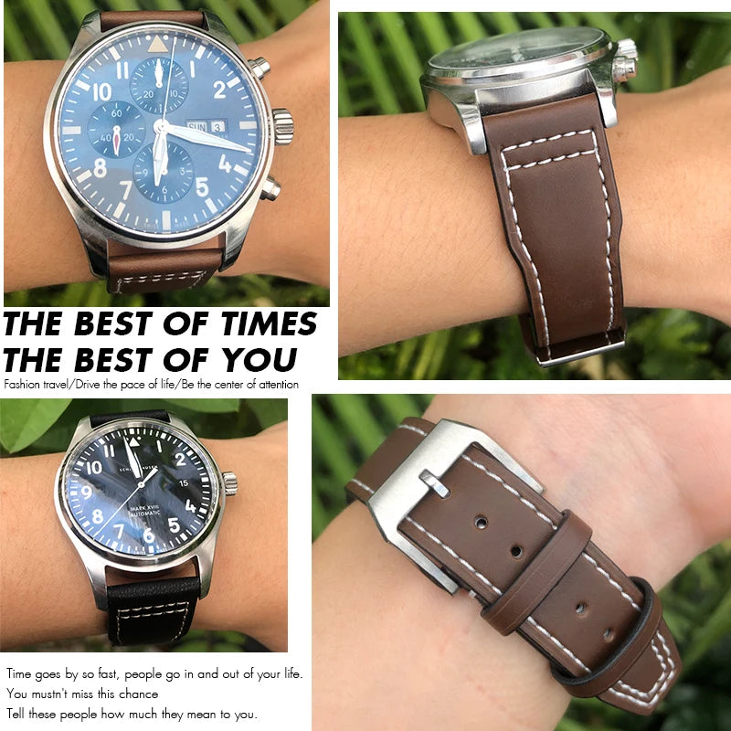 Bracelet de montre en cuir de vachette véritable, bracelet de montre marron souple, fermoir Tang, adapté pour IWC Pilot Mark 18, haute qualité, 20mm, 21mm, 22mm