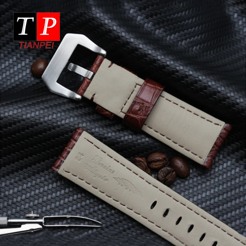 Men's Crocodile Watch Strap, Genuine Leather Watch Band, Black, Brown, High Quality, Panerai 441, 24mm, 26mm, 22mm