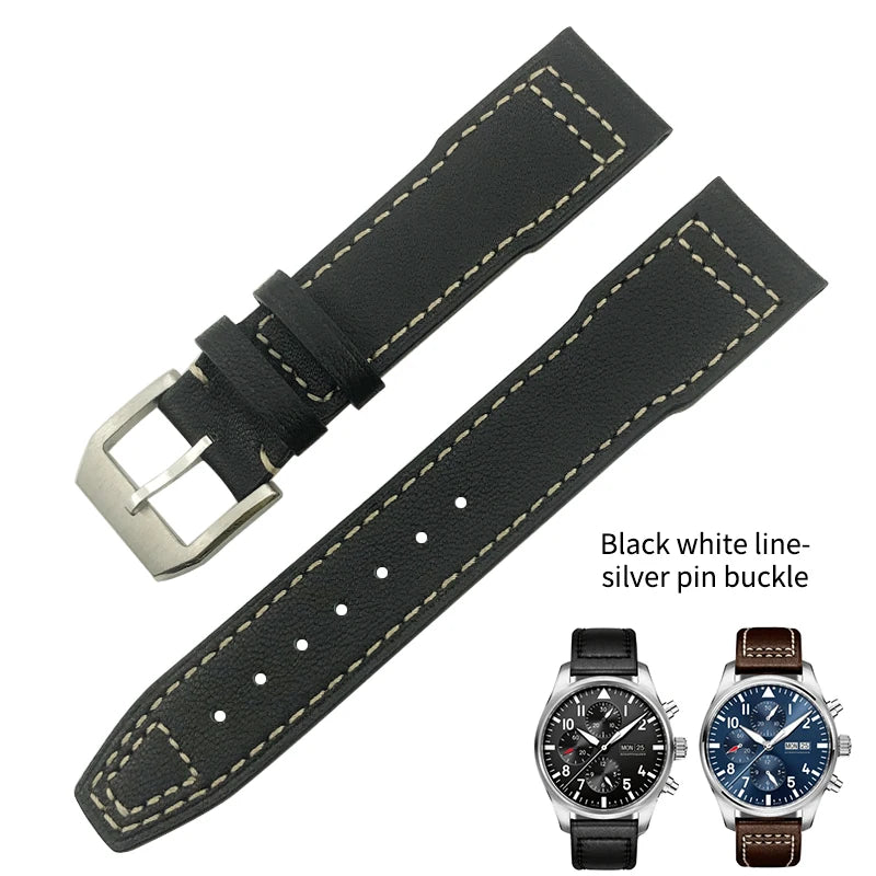 Bracelet de montre en cuir de vachette véritable, bracelet de montre marron souple, fermoir Tang, adapté pour IWC Pilot Mark 18, haute qualité, 20mm, 21mm, 22mm