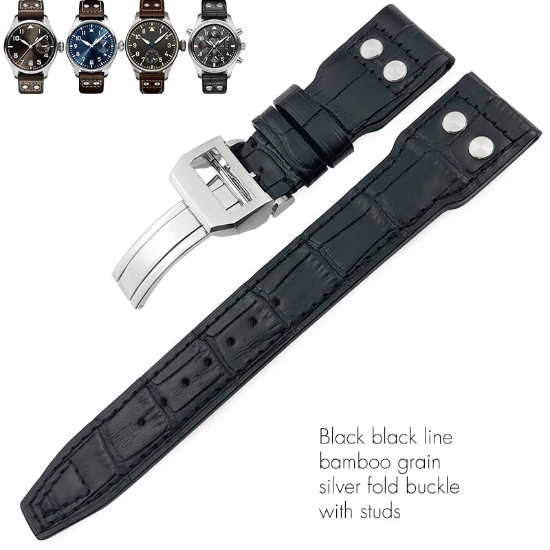 Cinturino per orologio in vera pelle di alta qualità con rivetti da 21 mm 22 mm, adatto per IWC Big Pilot Spitfire TOP GUN, in pelle bovina marrone e nera