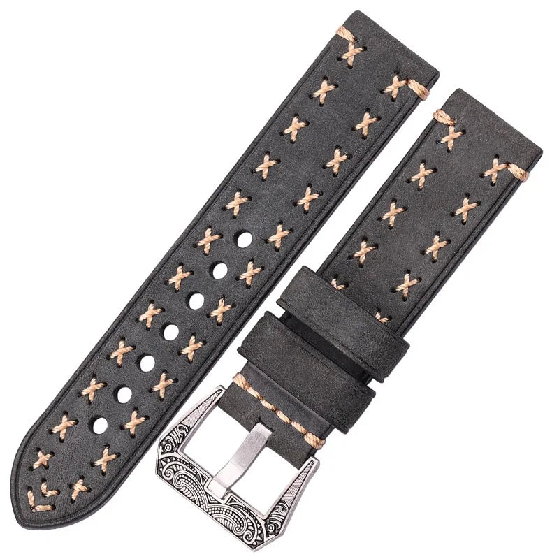 Handmade Watch Straps with Retro Stainless Steel Buckle 22mm 24mm Men Women Genuine Leather Watch Band Bracelet Belt Watch Accessory