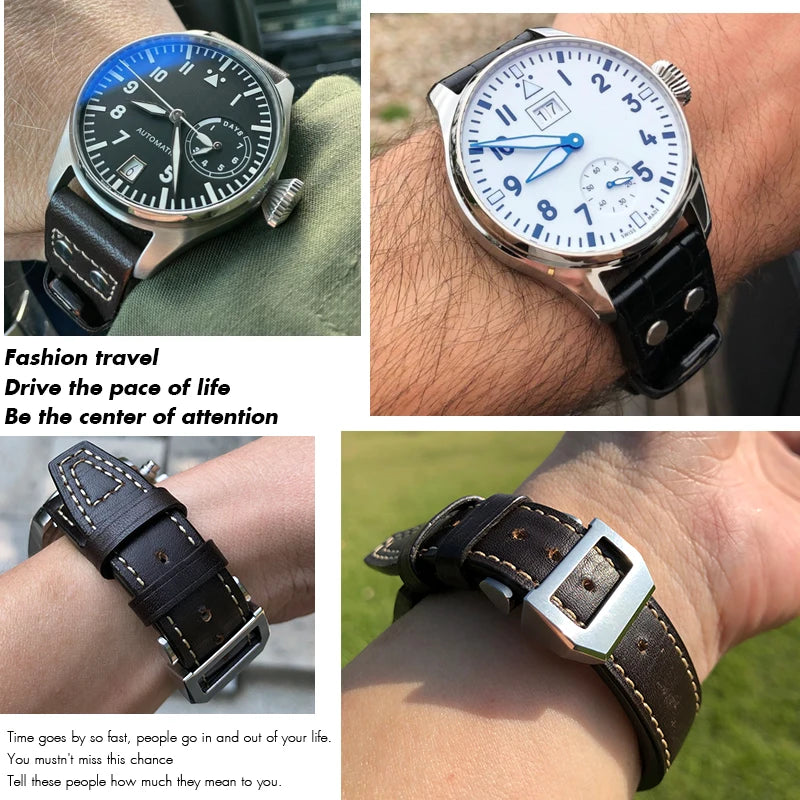 Cinturino per orologio in vera pelle di alta qualità con rivetti da 21 mm 22 mm, adatto per IWC Big Pilot Spitfire TOP GUN, in pelle bovina marrone e nera