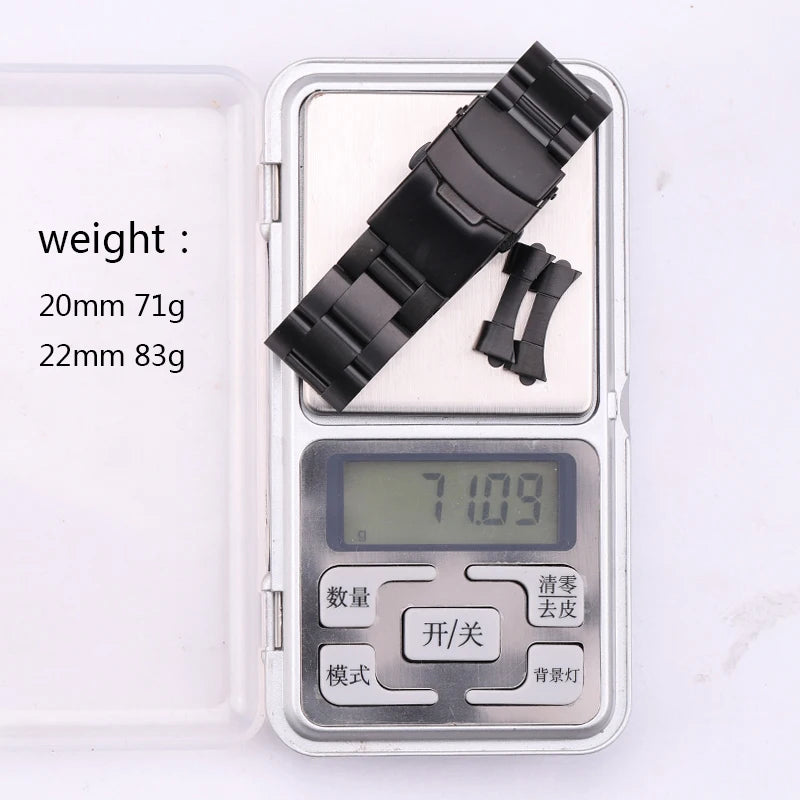 Bracelet de montre à extrémités courbes brossées, compatible avec SKX007 SKX009, 20 mm, 22 mm, en acier inoxydable argenté et noir