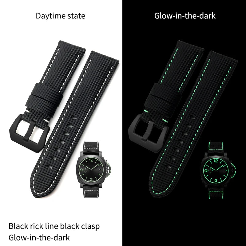 High-quality nylon watch strap, genuine leather strap, black and blue canvas, stainless steel structure, Panerai, 22mm, 24mm, 26mm
