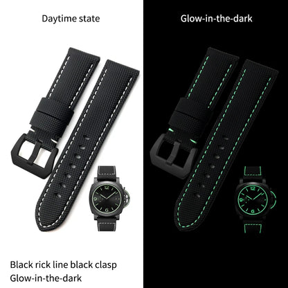 High-quality nylon watch strap, genuine leather strap, black and blue canvas, stainless steel structure, Panerai, 22mm, 24mm, 26mm