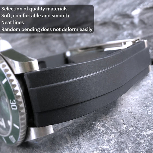 Cinturino per orologio in gomma, 20mm 21mm 18mm 19mm, adatto per Rolex Daytona Yacht Master Oysterflex, cinturino in silicone, fibbia deployante a regolazione fine