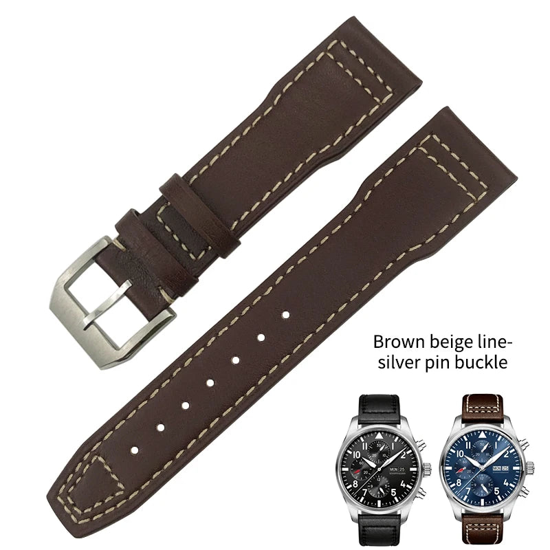 Bracelet de montre en cuir de vachette véritable, bracelet de montre marron souple, fermoir Tang, adapté pour IWC Pilot Mark 18, haute qualité, 20mm, 21mm, 22mm