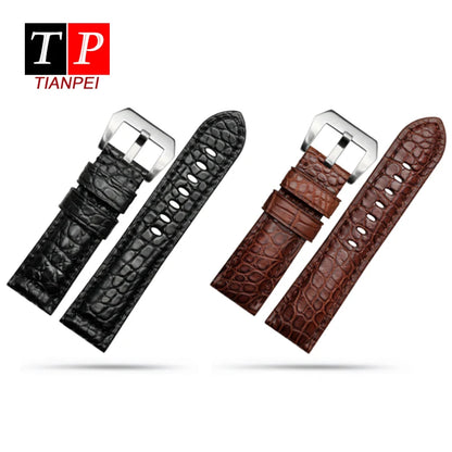 Men's Crocodile Watch Strap, Genuine Leather Watch Band, Black, Brown, High Quality, Panerai 441, 24mm, 26mm, 22mm
