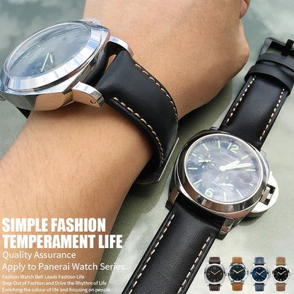 Bracelet de montre en cuir de vachette véritable pour homme, bracelet à boucle ardillon, spécial pour PANERAI LUMINOR 1950 Gstuff SUBMERSIBLE PAM441 PAM438, 24mm
