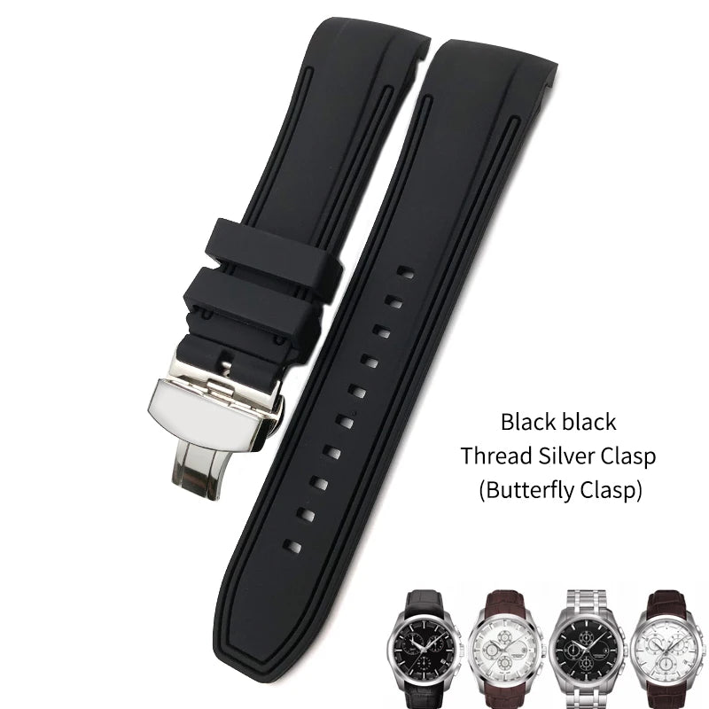 Uhrenarmband aus Kautschuk und Silikon mit gebogenem Anstoß, für Tissot T035 T035617, weiches Armband mit Schmetterlingsschließe, 23 mm 24 mm