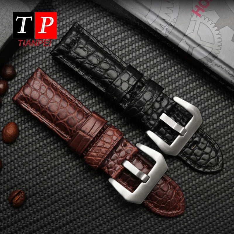 Men's Crocodile Watch Strap, Genuine Leather Watch Band, Black, Brown, High Quality, Panerai 441, 24mm, 26mm, 22mm