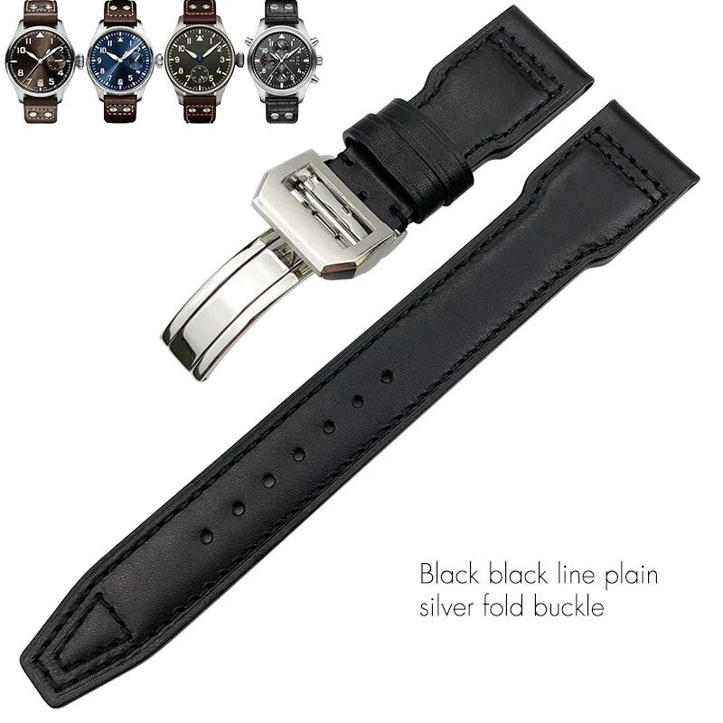 Cinturino per orologio in vera pelle di alta qualità con rivetti da 21 mm 22 mm, adatto per IWC Big Pilot Spitfire TOP GUN, in pelle bovina marrone e nera