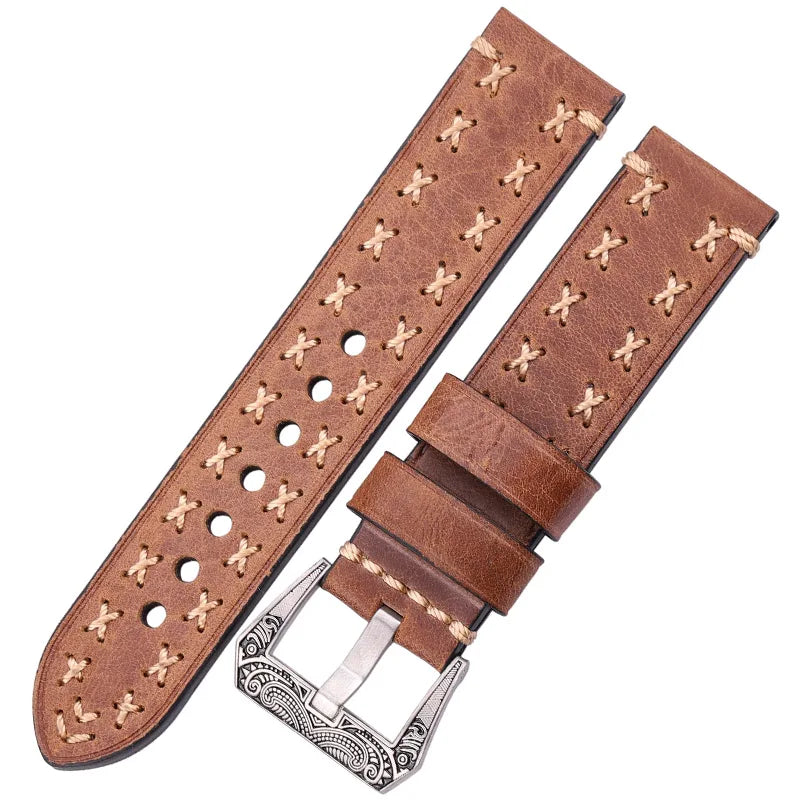 Handmade Watch Straps with Retro Stainless Steel Buckle 22mm 24mm Men Women Genuine Leather Watch Band Bracelet Belt Watch Accessory