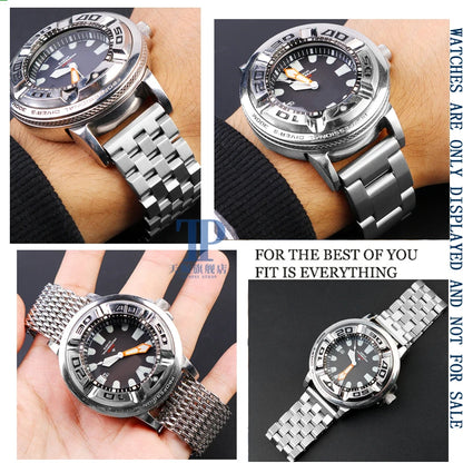 Orologio da uomo compatibile con Citizen BJ8050-08E/BJ8050, in acciaio inossidabile massiccio di alta qualità, connettore speciale, adattatore per anse, cinturino modificato.