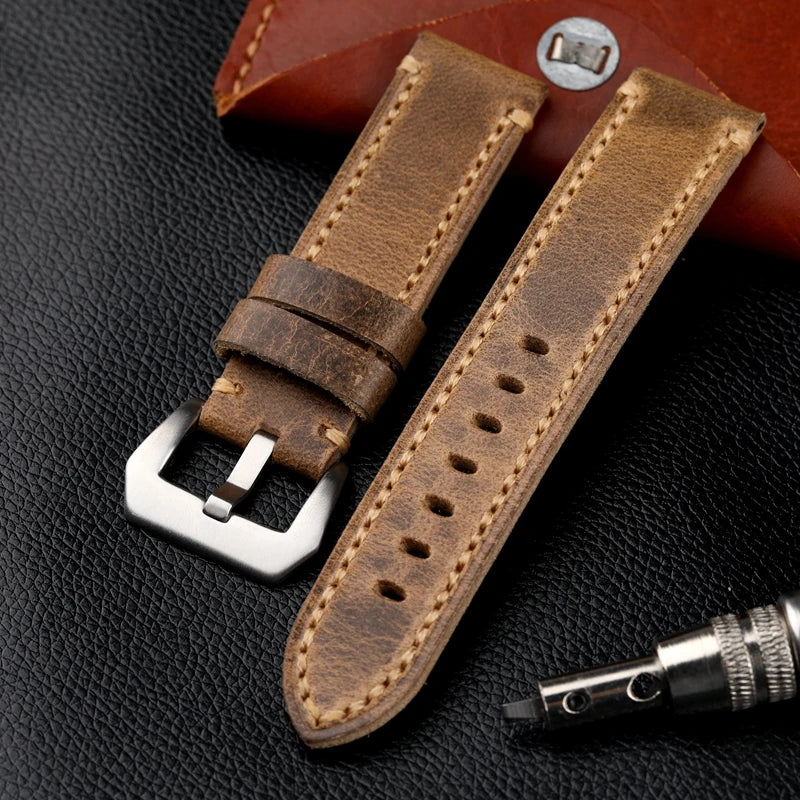 Cinturino per orologio in pelle fatto a mano, 20 21 22 23 24 26 MM, piegato a metà per realizzare uno strato superiore in morbida pelle di vitello, stile retrò per PAM111