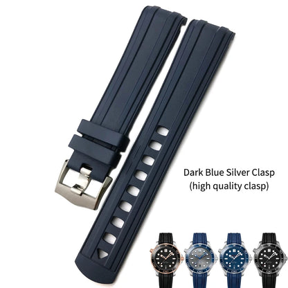 20mm 21mm 19mm High-Quality Fluororubber Silicone Watch Strap Band for Omega New Seamaster 300 Black Blue Soft Bracelet
