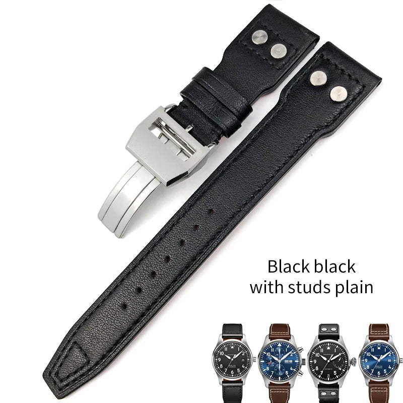 Bracelet de montre en cuir pour montres pilote IWC, Spitfire, LE, Petit Prince, Big Pilot's Watch Edition, Herit Mark, Antoine, 20mm, 21mm, 22mm