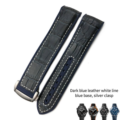 Cinturino per orologio in gomma, nylon e pelle, cinturino in silicone arancione, tela nera, adatto per Omega Seamaster 84300, Planet Ocean 600, 20mm, 21mm, 22mm