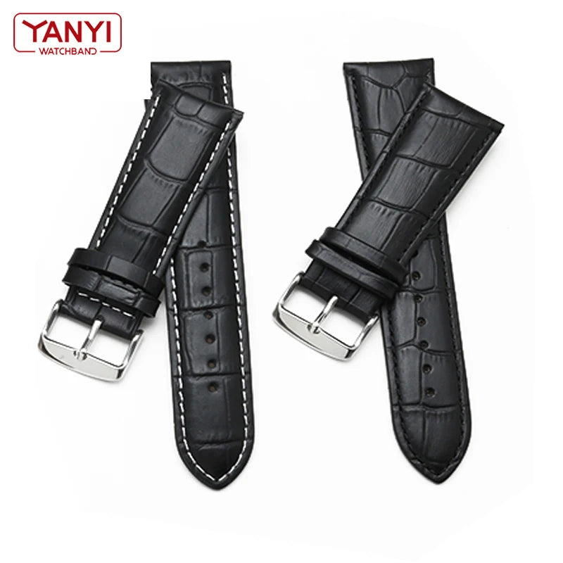 Cinturino per orologio in vera pelle da uomo, fibbia ad ardiglione 22mm-28mm, stampa alligatore, cinturino universale per tutti gli orologi