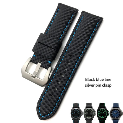 High-quality nylon watch strap, genuine leather strap, black and blue canvas, stainless steel structure, Panerai, 22mm, 24mm, 26mm