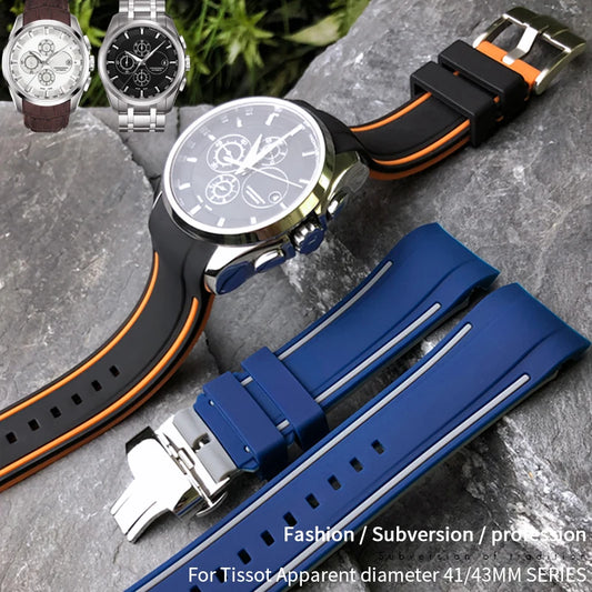 Cinturino di ricambio in gomma e silicone con estremità curva per Tissot T035 T035617, cinturino da polso morbido con chiusura a farfalla, 23mm 24mm