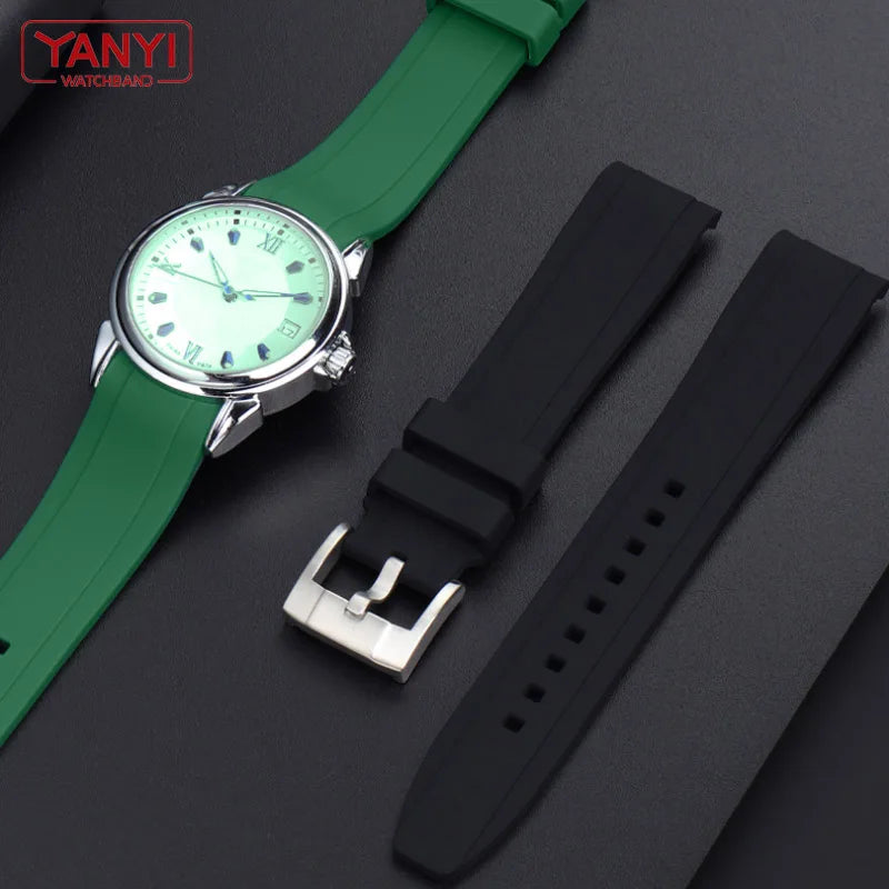 Bracelet de montre en caoutchouc de haute qualité 18mm 20mm 21mm 22mm pour montres Seiko Omega Moonswatch Rolex, bracelet à extrémités courbes