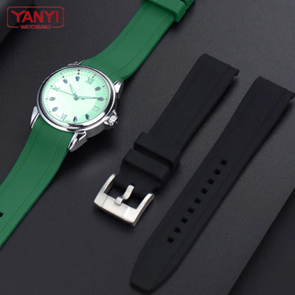 Bracelet de montre en caoutchouc de haute qualité 18mm 20mm 21mm 22mm pour montres Seiko Omega Moonswatch Rolex, bracelet à extrémités courbes