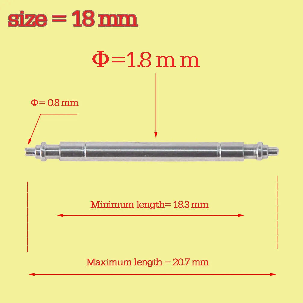 10 x barres de ressort/broches de montre de haute qualité 18,19,20,21,22mm, 1.8mm d'épaisseur, acier inoxydable 316