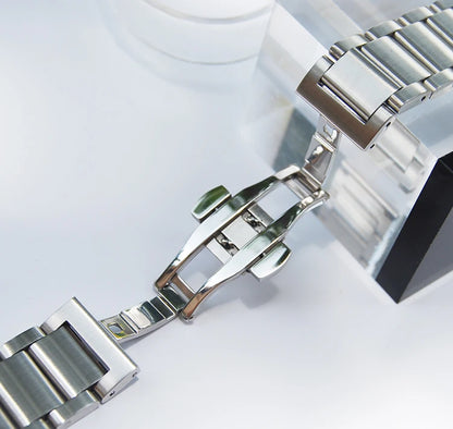 Bracelet de montre en acier inoxydable pour hommes, 20mm, argent brossé, solide, nouvelle collection