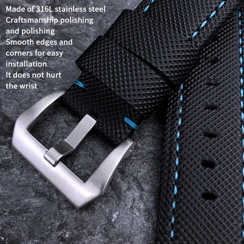 High-quality nylon watch strap, genuine leather strap, black and blue canvas, stainless steel structure, Panerai, 22mm, 24mm, 26mm