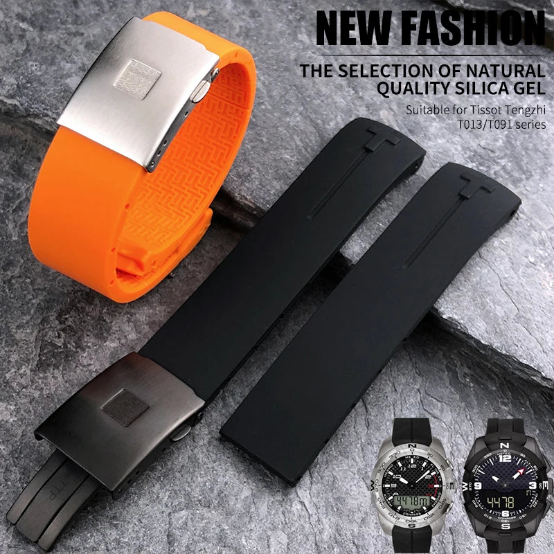 Passend für Tissot T-TOUCH T013 T047 21mm weiches Silikon-Kautschuk-Uhrenarmband Schwarz Orange Sport wasserdichtes Armband T091 T 013420 Ein Werkzeug