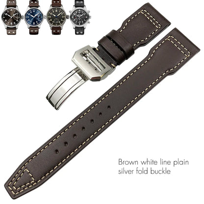 Cinturino per orologio in vera pelle di alta qualità con rivetti da 21 mm 22 mm, adatto per IWC Big Pilot Spitfire TOP GUN, in pelle bovina marrone e nera