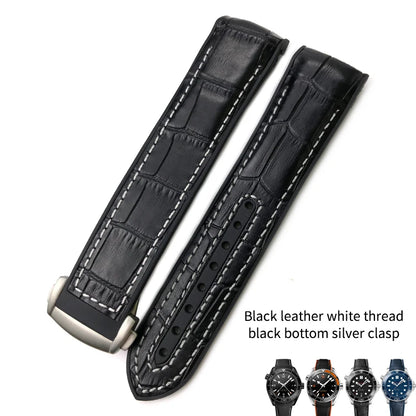Cinturino per orologio in gomma, nylon e pelle, cinturino in silicone arancione, tela nera, adatto per Omega Seamaster 84300, Planet Ocean 600, 20mm, 21mm, 22mm