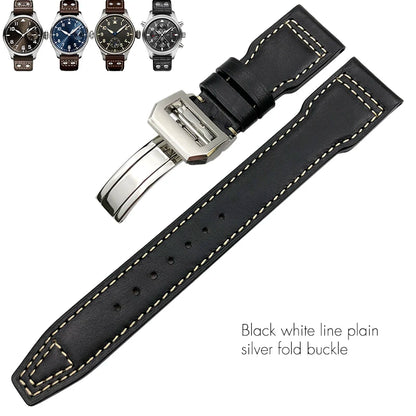 Cinturino per orologio in vera pelle di alta qualità con rivetti da 21 mm 22 mm, adatto per IWC Big Pilot Spitfire TOP GUN, in pelle bovina marrone e nera