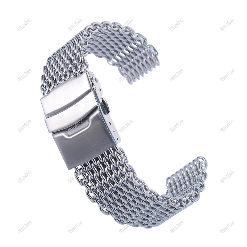 Cinturino per orologio di lusso in maglia d'acciaio inossidabile, cinturino per orologio color argento, ricambio per orologi, alta qualità, moda, 18mm, 20mm, 22mm, 24mm