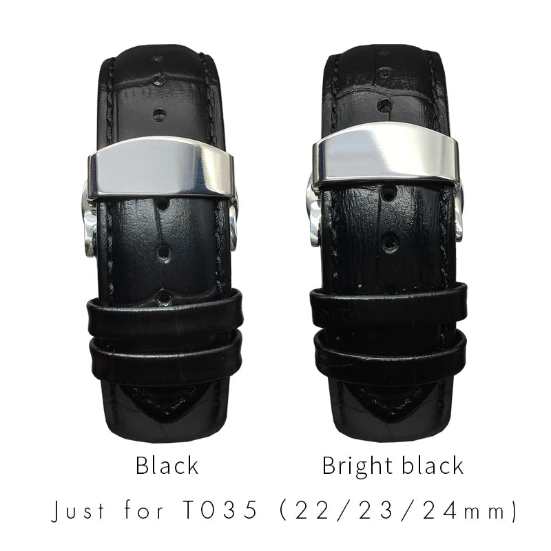22mm 23mm 24mm Genuine Leather Watch Band Curved End Replacement For Tissot T035 Butterfly Buckle Steel Calfskin Leather Strap Bracelets