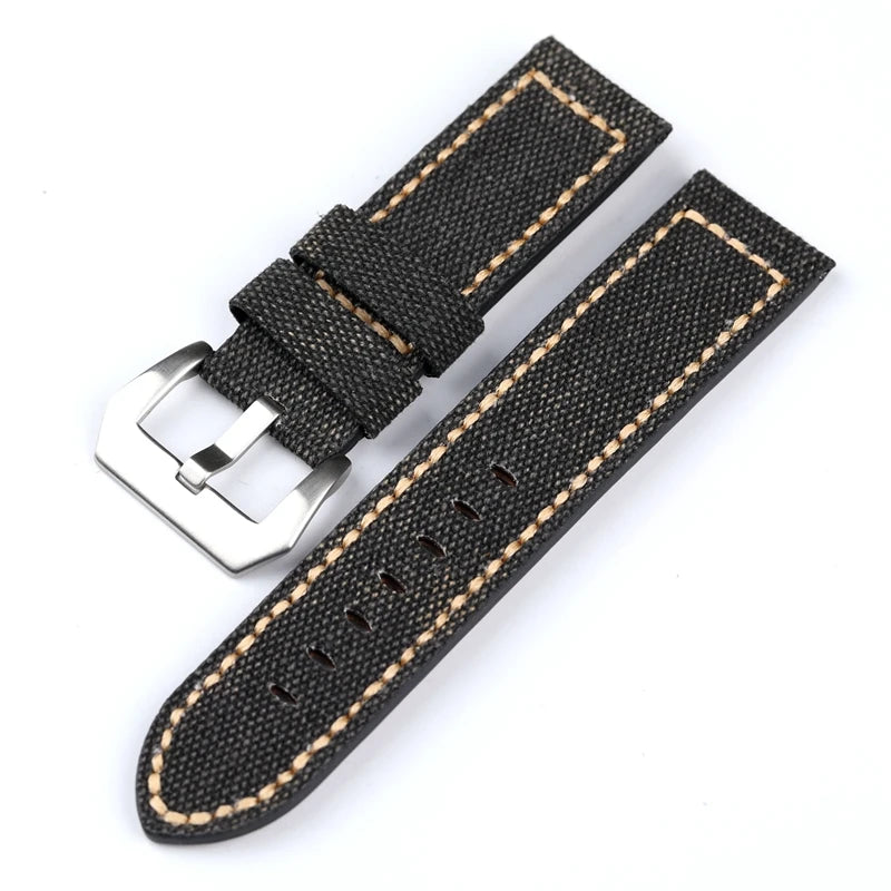 Cinturino per orologio in pelle e tela, 20 22 24 26MM, nero, verde, marrone, denim, materiale spesso, retrò, cinturino per orologio militare